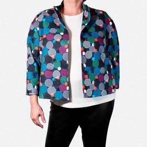 Anne Klein Multicolor Mod Polka Dot Swing Jacket Textured Cropped Blazer 0X L